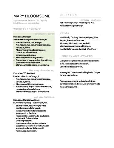 pages template resumes