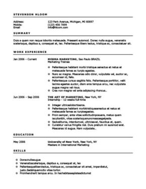one page resumes examples