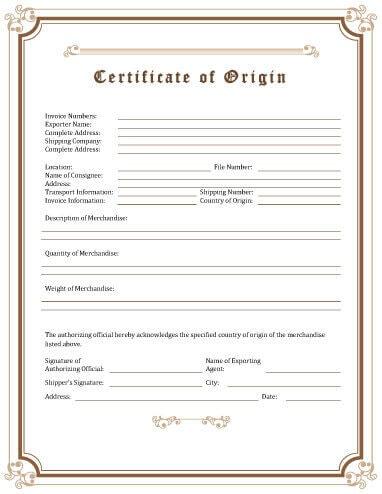 Certificate of Origin Templates