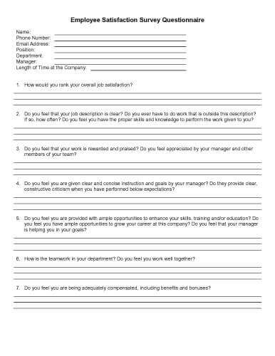 Questionnaire On Employee Engagement Pdf