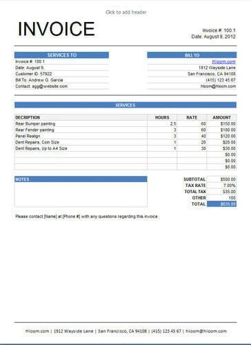 Download Free Invoice Word templates :: Hloom.com