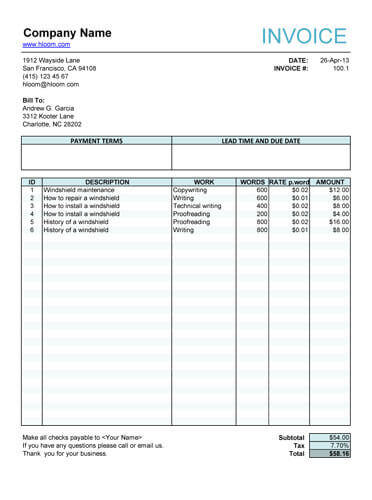 Sample invoice for grant writing services