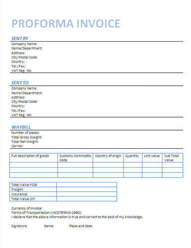 Proforma Invoice Template Excel Free