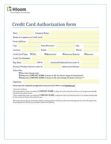 recurring credit card authorization form template