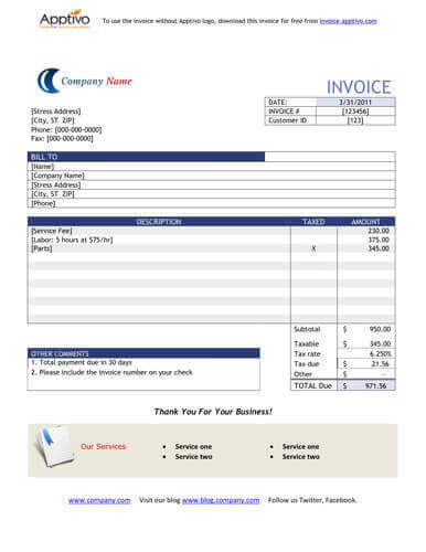 sample invoice sheet