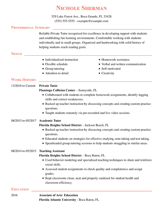 sample resume without college education