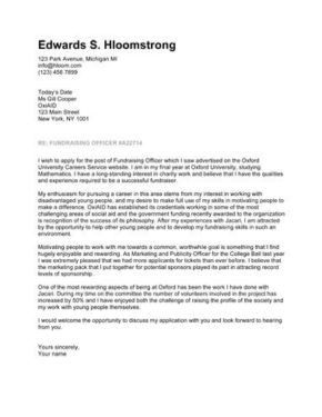 cover letter specimen