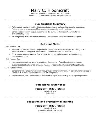 Centred Traditional Resume Template