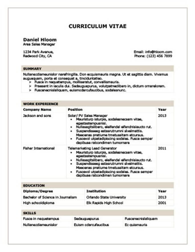 resume education table format