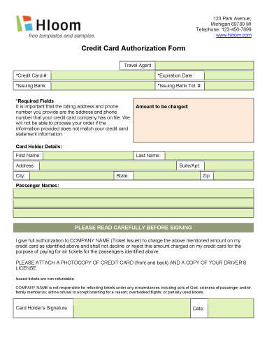 Airline Ticket Charge Authorization