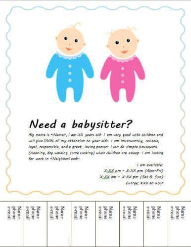 Baby sitter flyer with cute kids