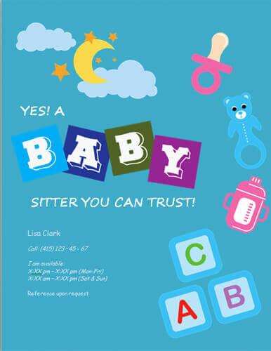 Babysitting flyer with big block letters