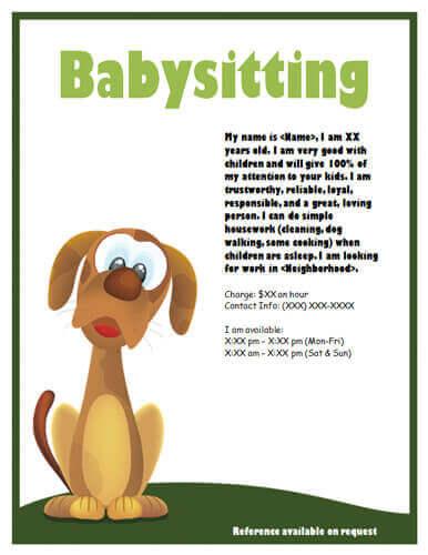 Babysitting flyer with puppy