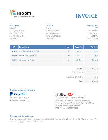 Banker Blues Invoice Template Excel
