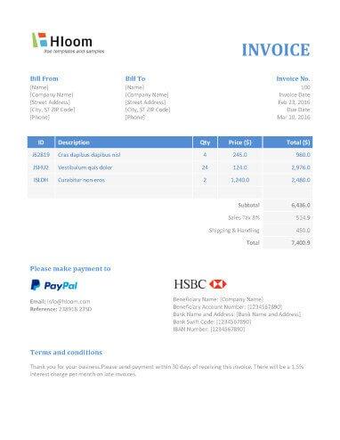 Banker Blues Invoice Template Word