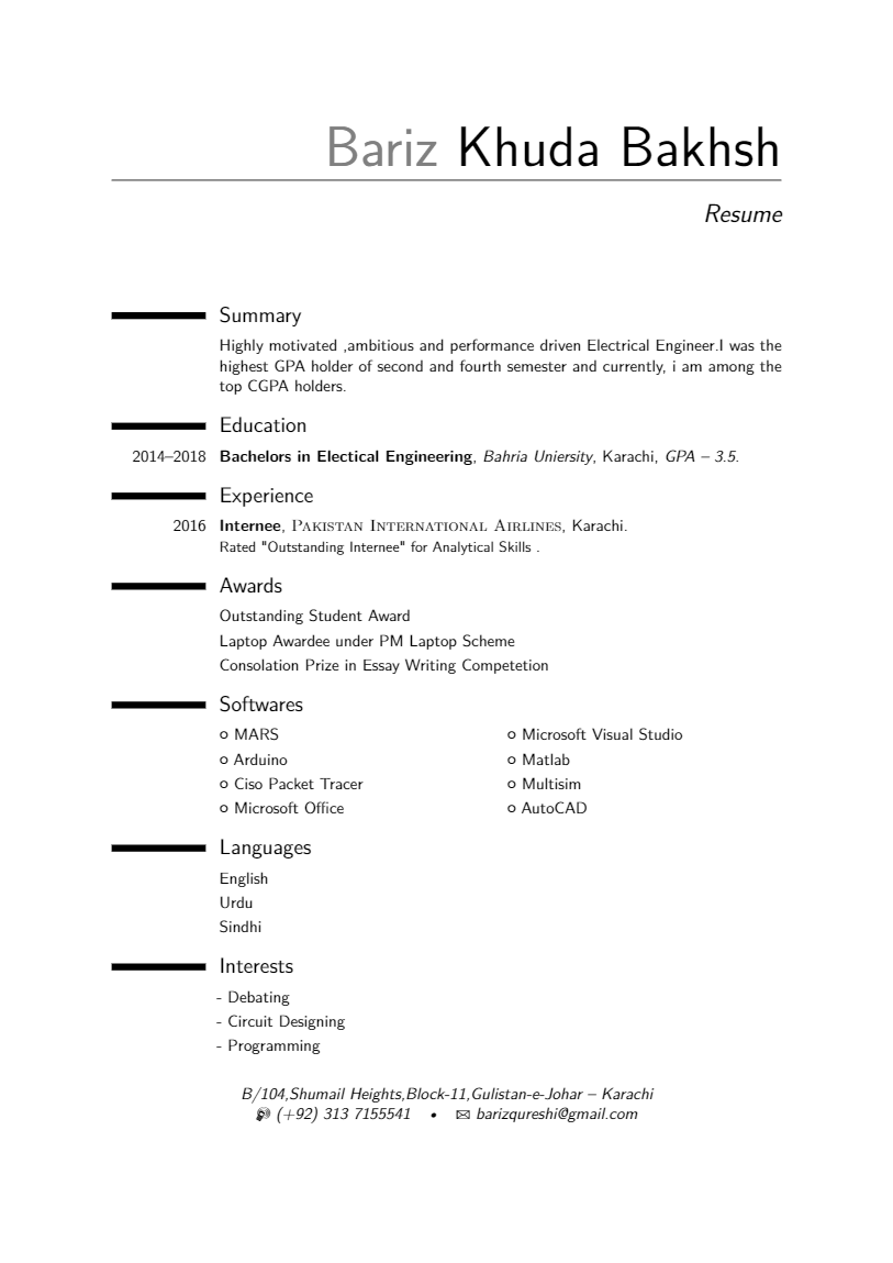 Bariz Khuda Bakhsh’s Résumé