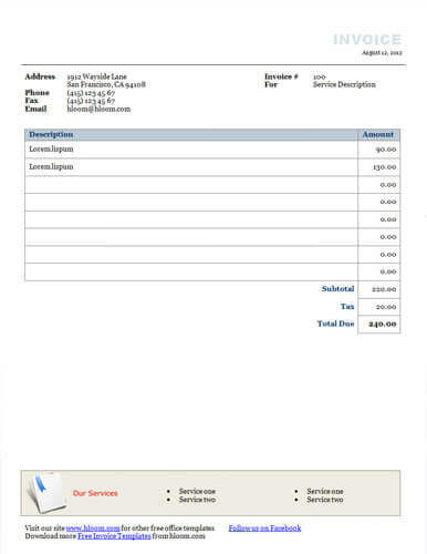 Basic Service Invoice in word