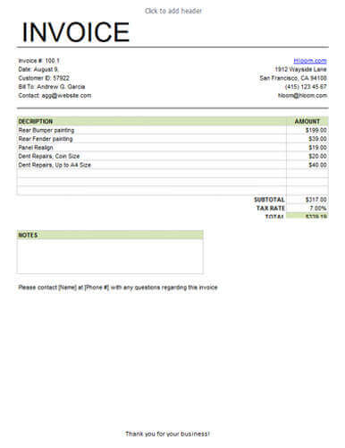 Basic Service Invoice with Tax