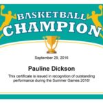 Certificat de récompense pour les joueurs de basket