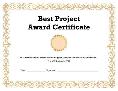 Best Project Award Certificate