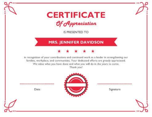 Appreciation Certificate Templates