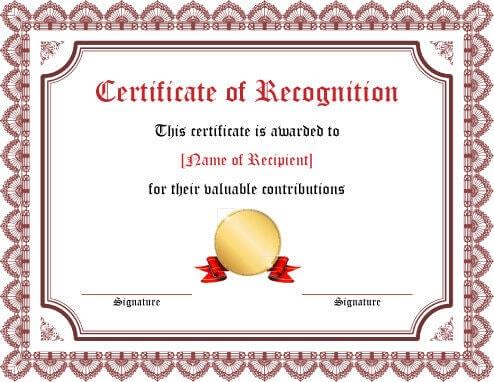 Blank Contribution Award Certificate