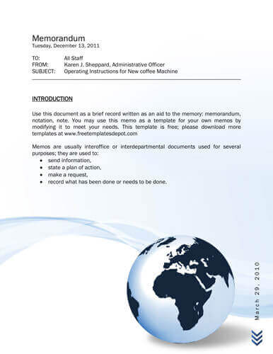Blue Waves and Globe Memo Template