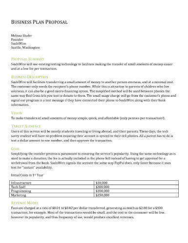 sample business plan proposal