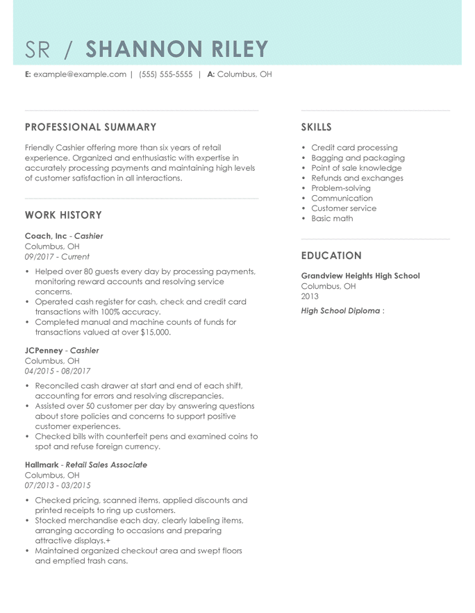 Cashier Accentuate Resume Template