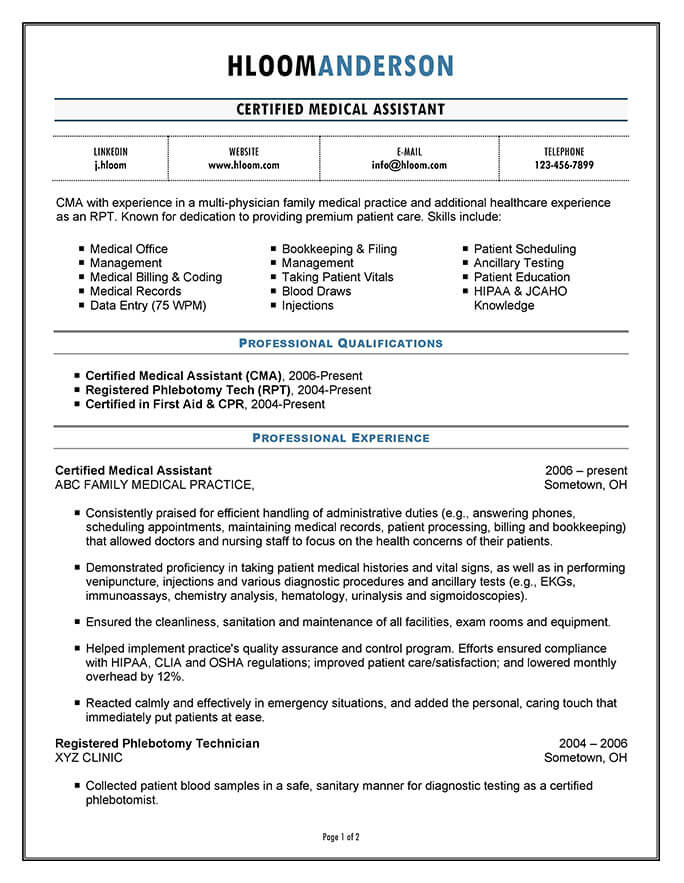 certified medical assistant job duties resume