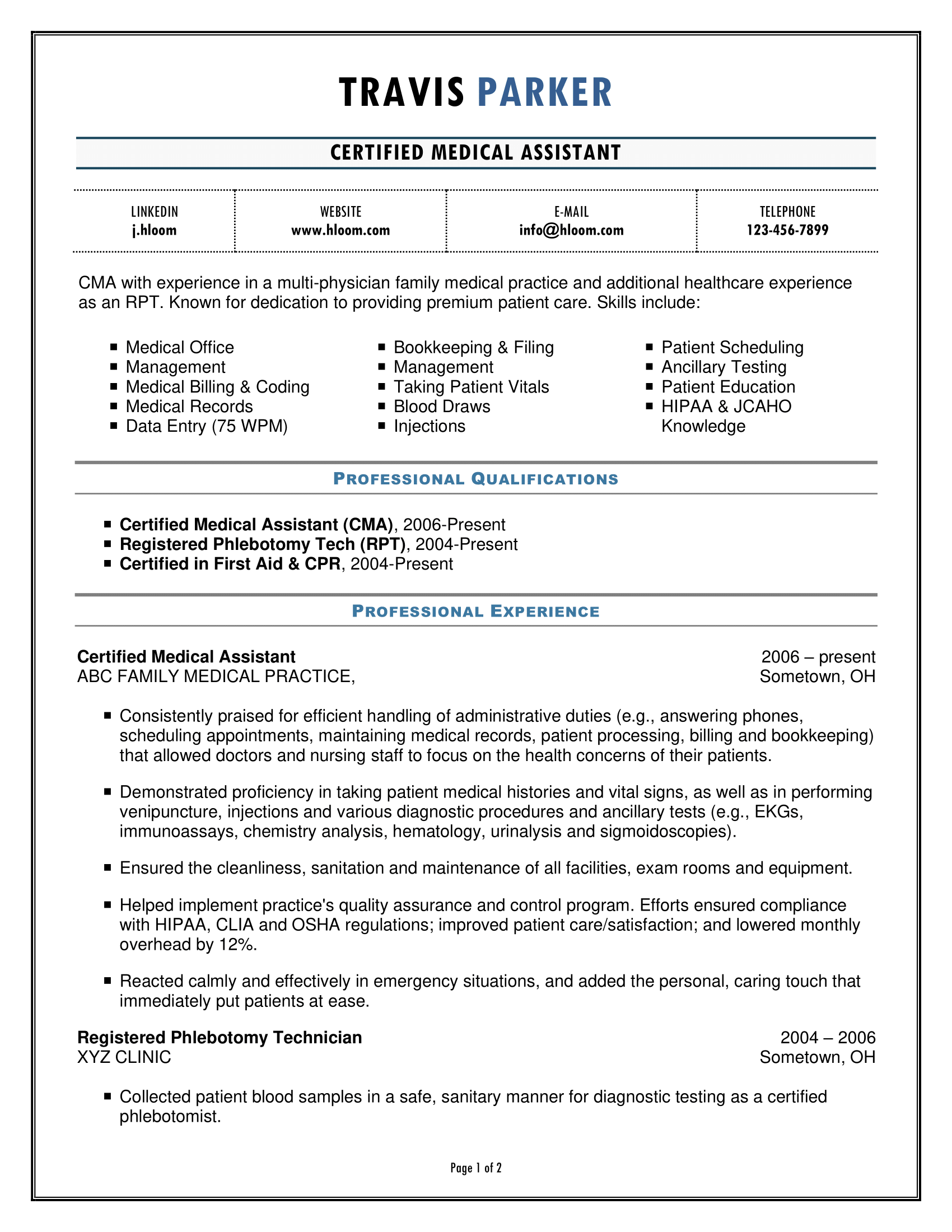 medical assistant roles resume