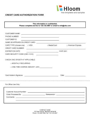 credit card authorization form template pdf