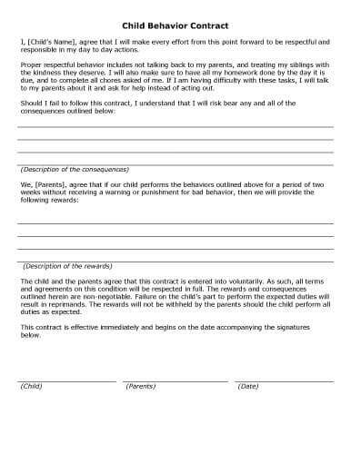 Sample Student Behavior Contract