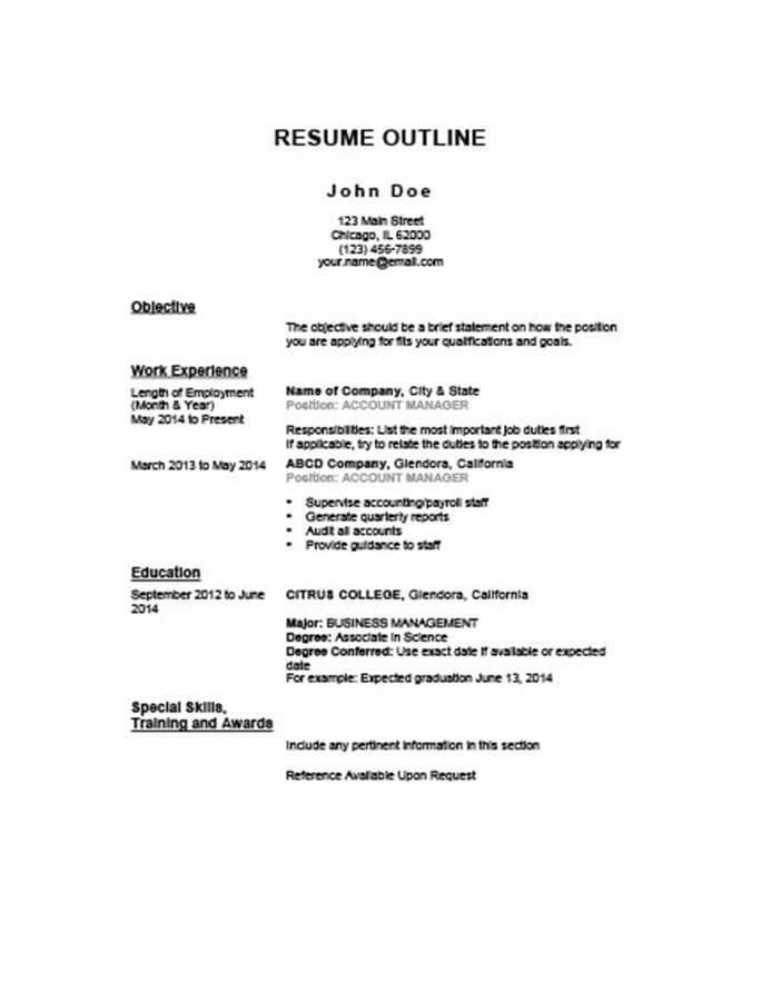 Outline of a cv Outline of a cv