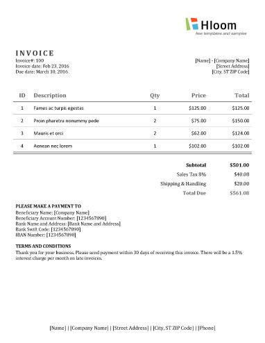 export invoice format in word