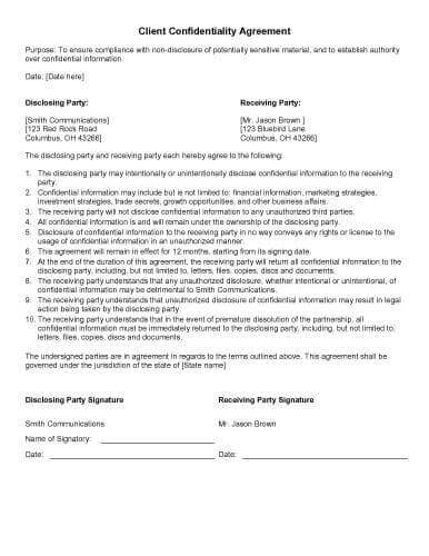 Client Confidentiality Agreement