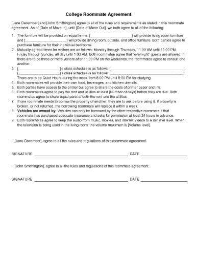 College Roommate Agreement