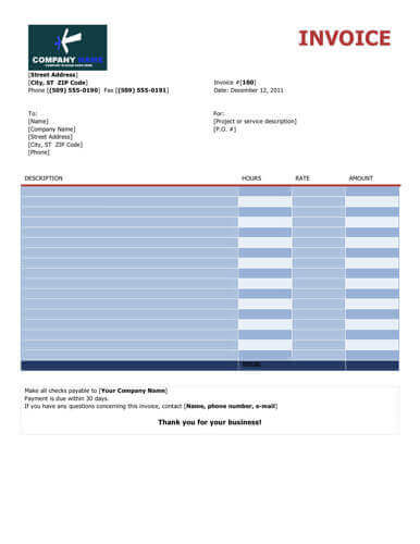 Colorful free invoice hourly