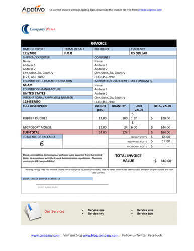 export invoice format in word