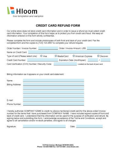 Credit Card Refund Authorization Form