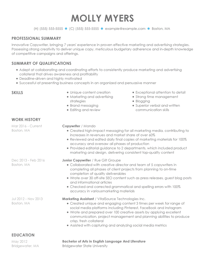 entry level copywriter resume