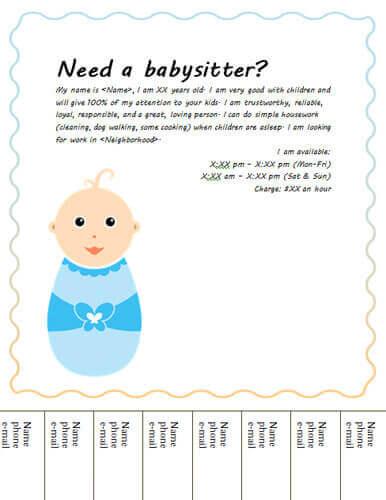 Cute baby tear off babysitting flyer
