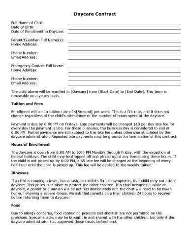 Child Care Contract Template from www.hloom.com