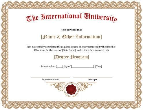 University Diploma Template Word