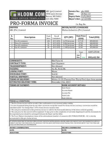 Detailed Proforma Invoice Template