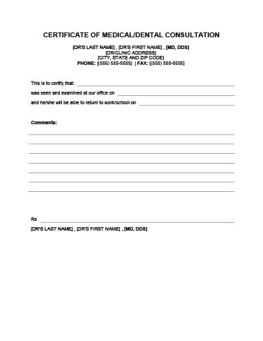 Doctor or Dentist Note Template