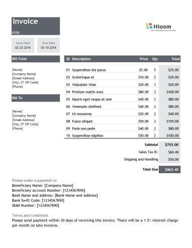 Professional Invoice Template Excel from www.hloom.com