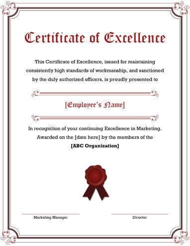 Employee Excellence Certificate