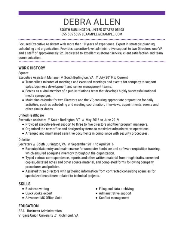 Executive Assistant Chronological Resume