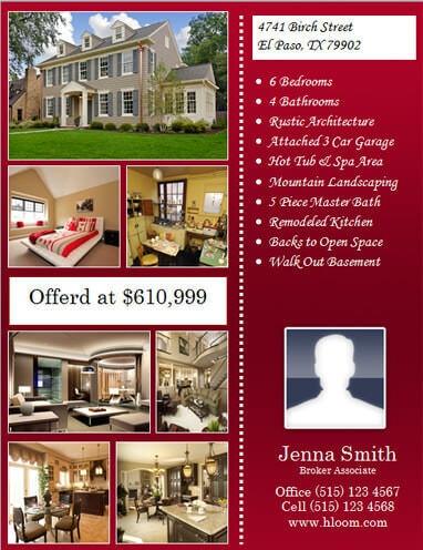Real Estate Flyer with many pictures and seller info